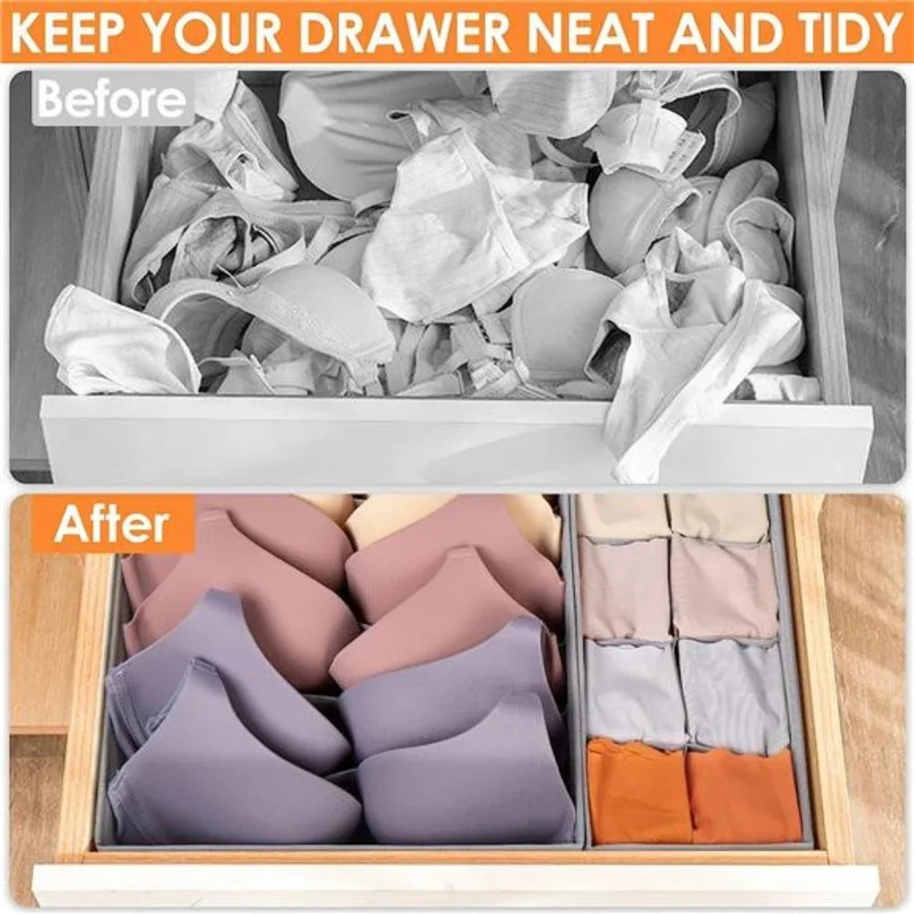 6 Pack Sock Underwear Drawer Organizer Dividers, 58 Cell Foldable Fabric Dresser